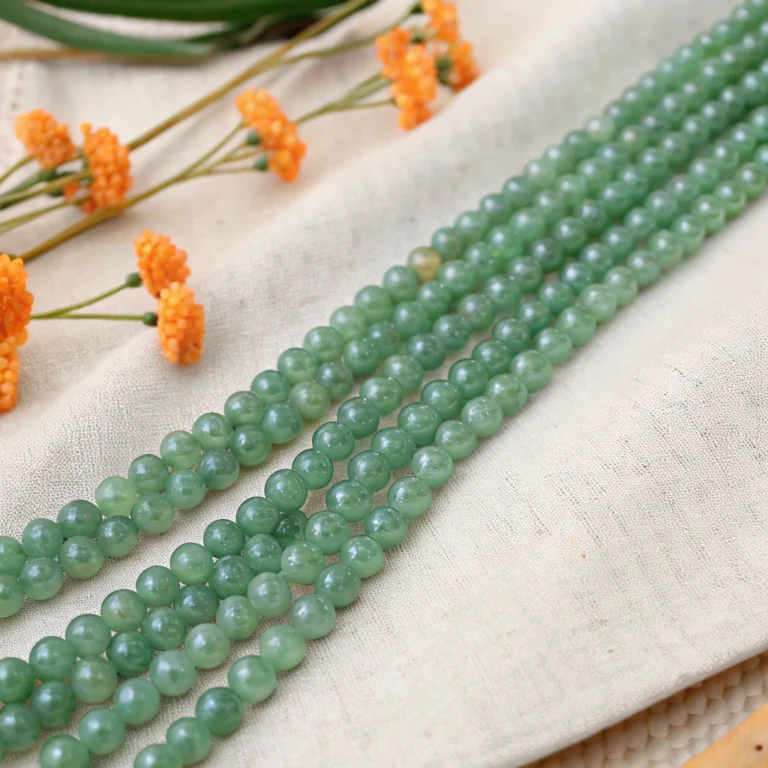 Nephrite Jade Necklace Detail Close-up of authentic nephrite jade necklace showing natural color and texture